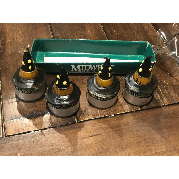 NWT Midwest Vintage 90s Halloween Tea Light Candles Witch Hat 4 Witches Decor - Picture 4 of 7